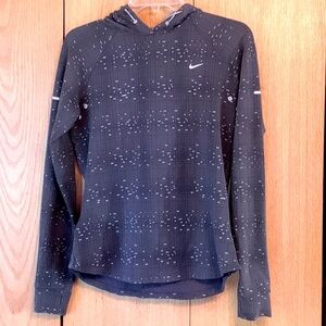 Nike Element Dri Fit Running Hoodie MED Gray Print Vented top shirt pullover EUC